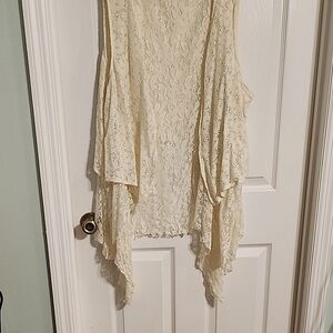 Cream Lace Sleeveless Cardigan